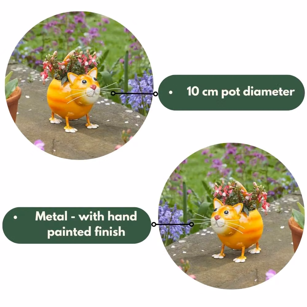 Marco Paul Metal Cat Garden Flower Planter in Orange – 4