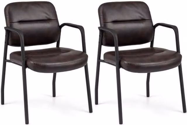 Costway Set of 2 Brown Upholstered PU Leather Waiting Room and Conference Chairs with Armrests
