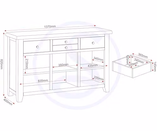 Seconique Windsor 3 Door 3 Drawer Sideboard in Pebble Grey and Oak, W: 137.0 cm, D: 40.0 cm, H: 81.5 cm – 2