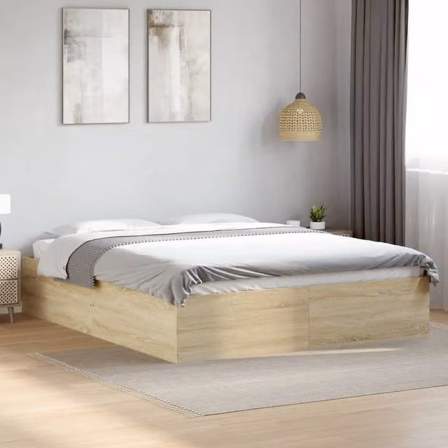 Berkfield Home Sonoma Oak King Size Bed Frame in Brown, W/D/H: 150 x 200 cm