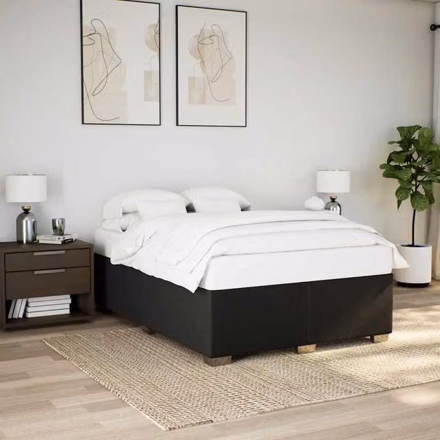 Berkfield Home Upholstered Double Bed Frame in Black, W/D/H: 140 x 200 cm