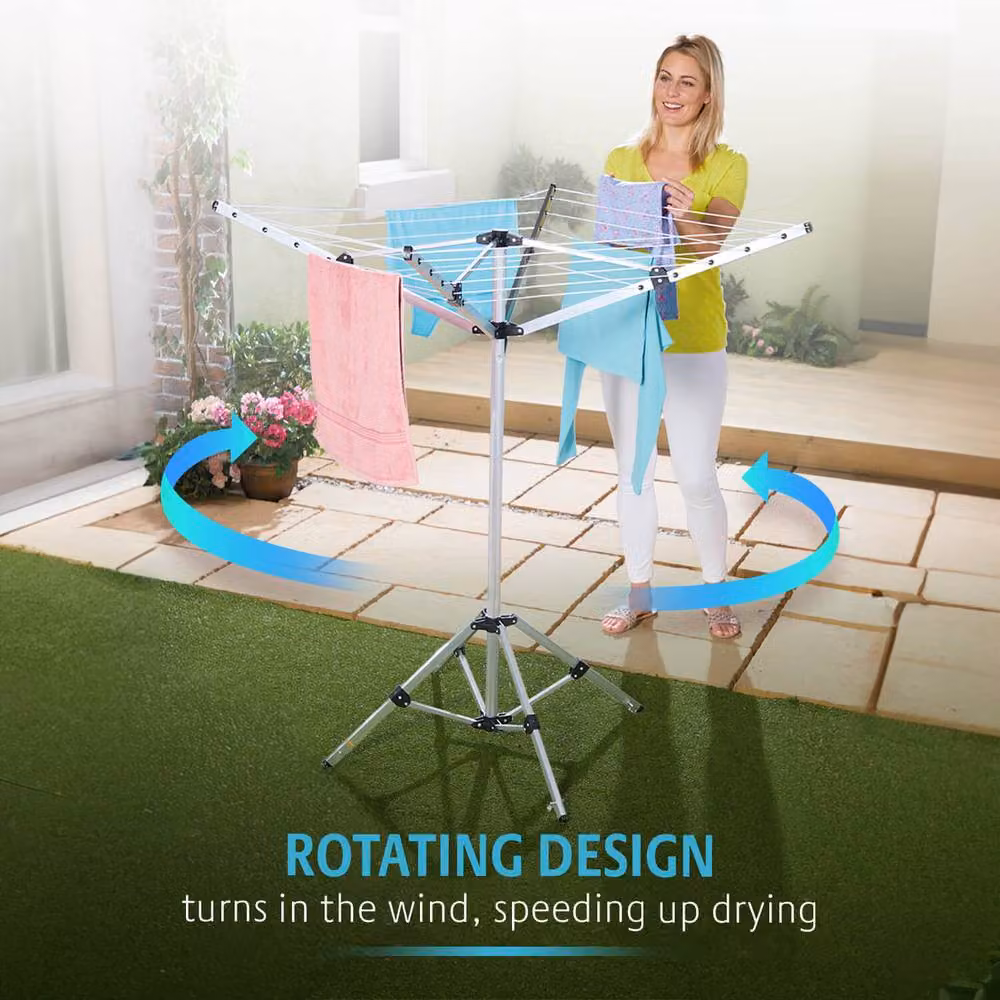 Clarsen Silver Aluminium Free Standing Foldable Clothes Airer with 16m Drying Line, H138 x W102 cm – 3