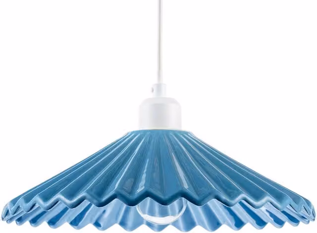 Happy Homewares Modern Gloss Ceramic Pendant Light Shade with Rippled Body in Blue – 1