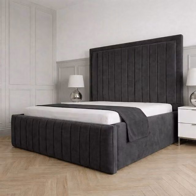Living Comfort Bedz Sovereign Upholstered Velvet Gas Lift Storage Bed in Grey, Size: Single (90 x 190 cm) – 1