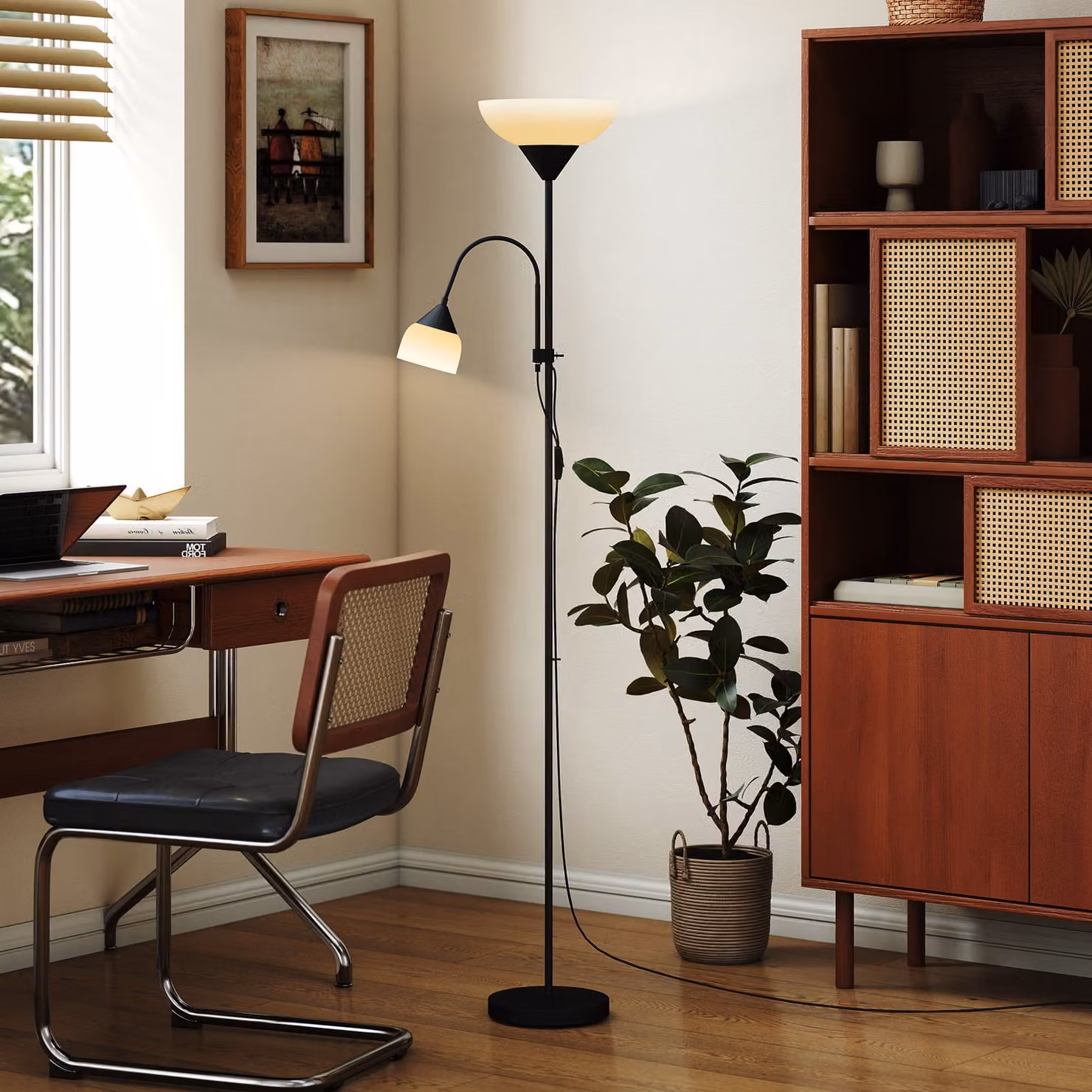 HOMCOM Black LED Floor Lamp with Adjustable Gooseneck and Mother and Child Uplighter Design, Height: 180 cm – 4