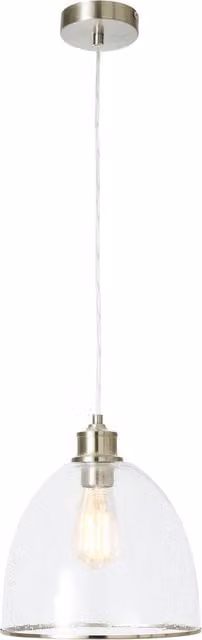 Litecraft Anwar Modern Pendant Ceiling Light in Silver with Transparent Glass Shade