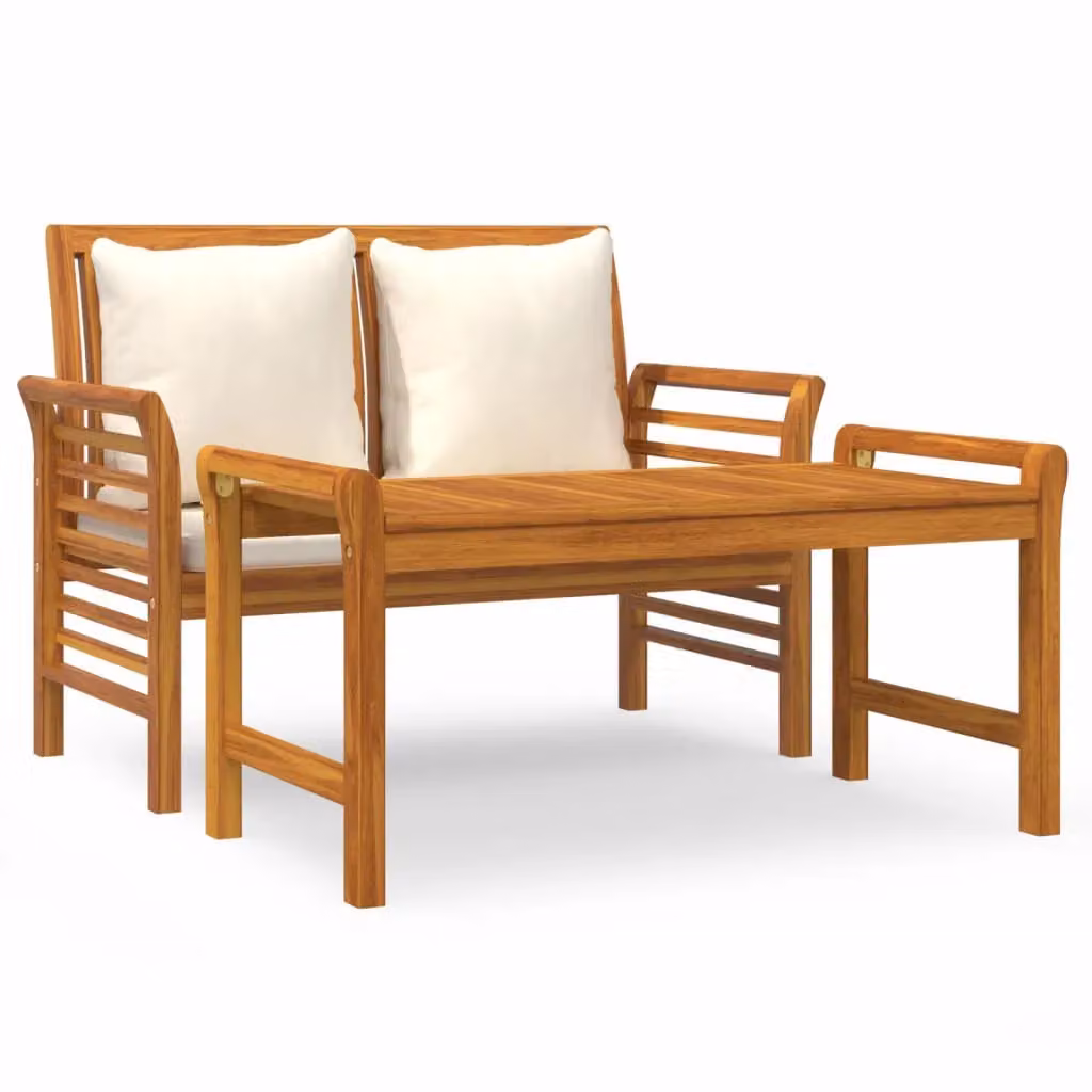 Berkfield Home 2 Piece Garden Lounge Set with Brown Acacia Wood and White Cushions – 2