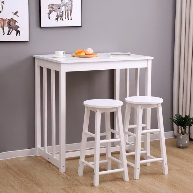 HMD Solid Pine Bar Table and Stool Set in White