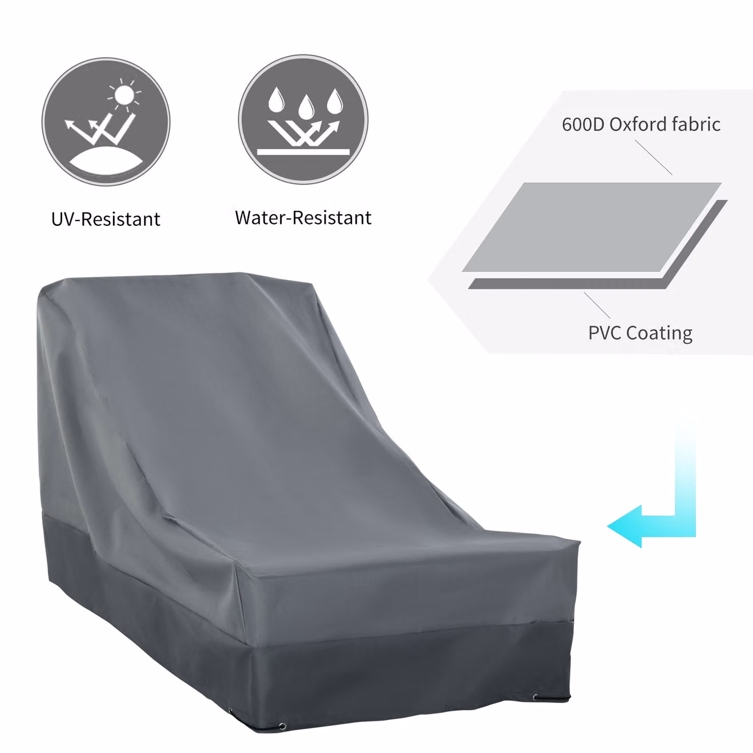 Outsunny Grey Rectangular Armchair Protection Cover, Water Repellent 600D Oxford Polyester, W: 200 cm, D: 86 cm, H: 82 cm – 3