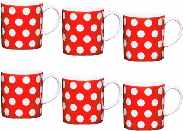KitchenCraft Set of 6 Red Polka Dot Porcelain Espresso Cups, 80ml – 2
