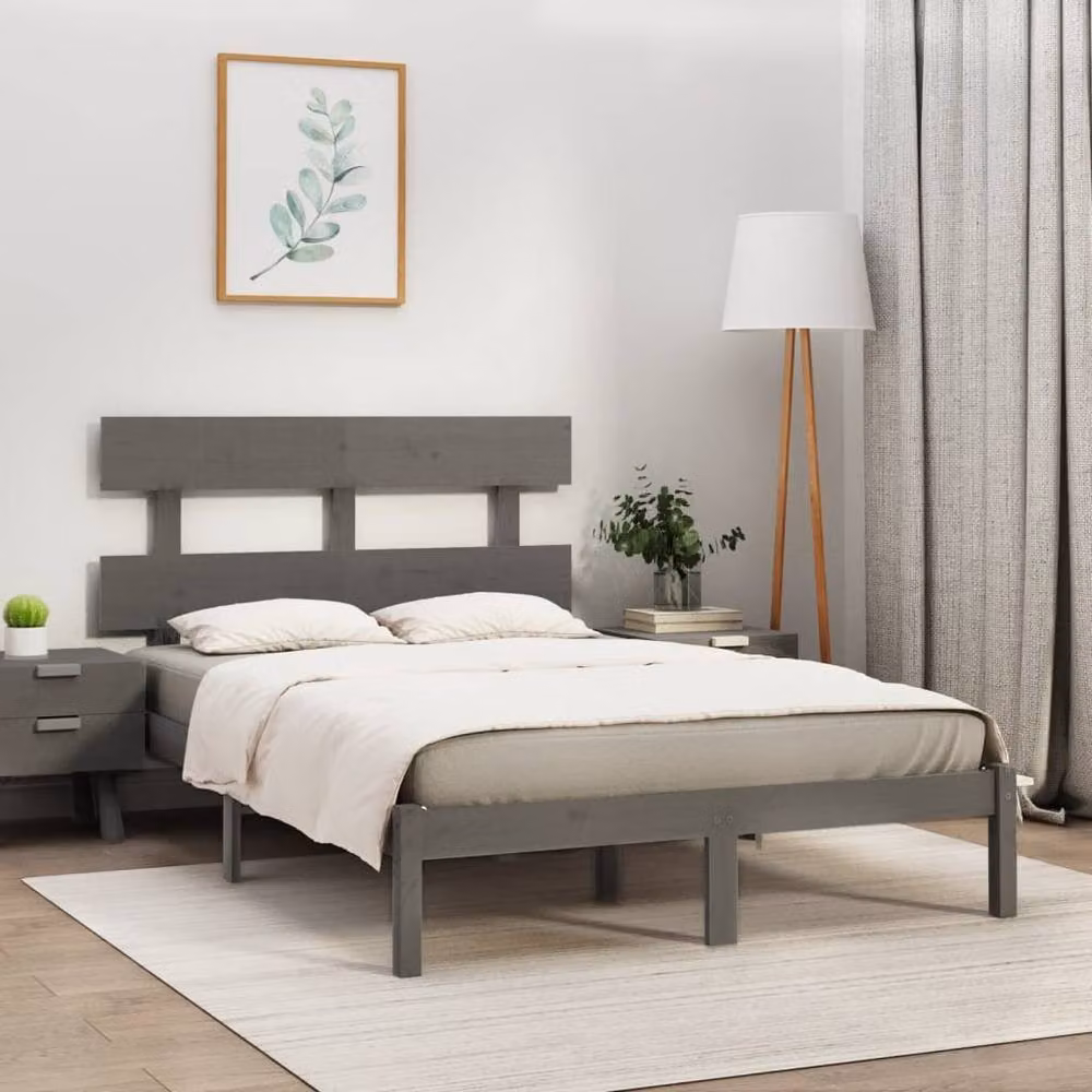 Berkfield Home Beautiful Bed Frame in Grey Solid Pine Wood, W/D/H: 200 x 200 x 31 cm – 2