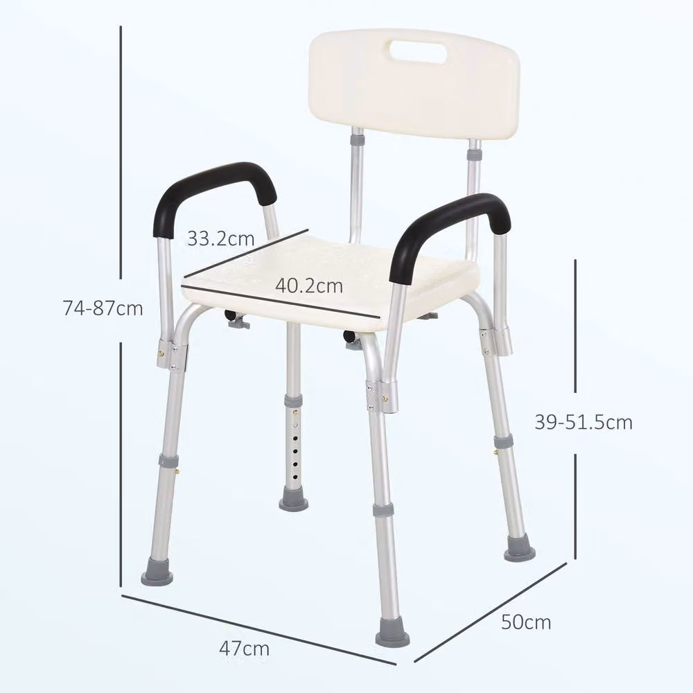 STILVORA Adjustable Shower Chair with Back and Armrests in White – 3