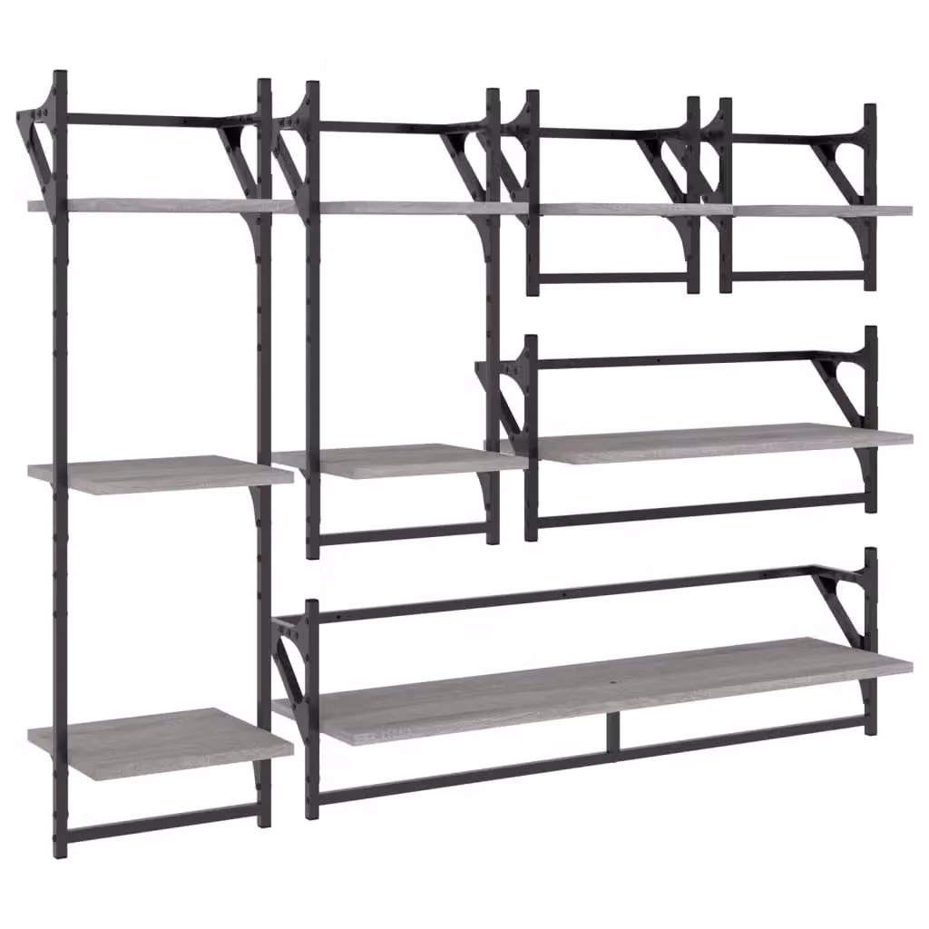 Berkfield Home 6 Piece Grey Sonoma Industrial Wall Mounted Shelf Set with Hanging Rods and Open Back Design – 2