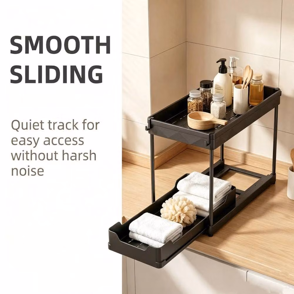 PAWNORA 2-Tier Sliding Pull-Out Cupboard Rack, 2-Set, Black – 2