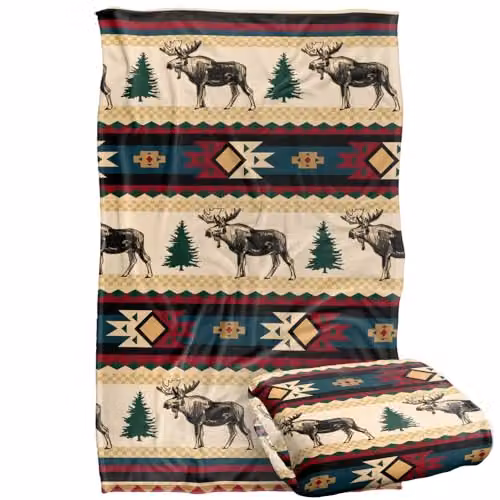 JQ Licensing Southwest Moose Silky Touch Super Soft Fleece Throw Blanket, Multicolour, W/D/H: 91 x 147 cm