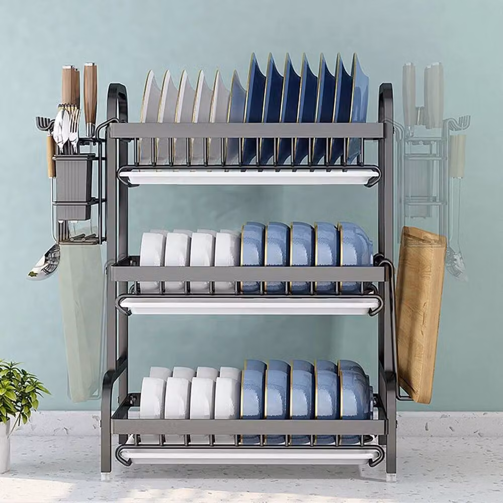 Kelvenix 3 Layer Kitchen Sink Dish Drainer Rack with Drip Tray, Black – 2
