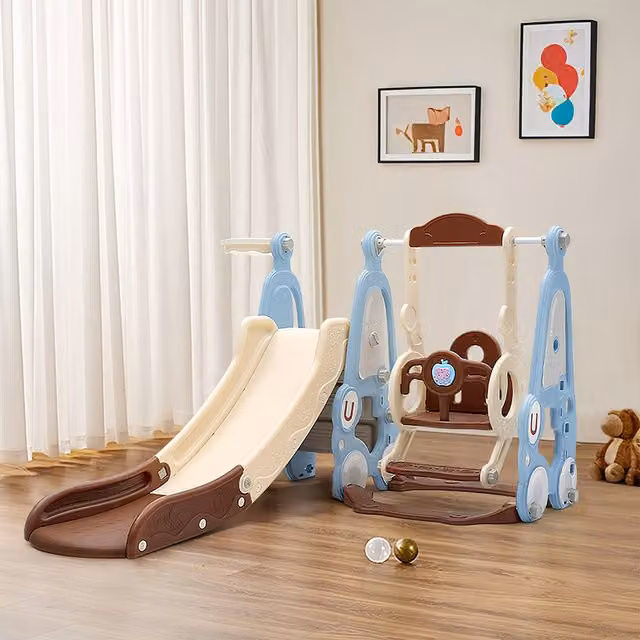 Livingandhome 3 in 1 Musical Swing and Slide Playset for Kids in Multicolour and Yellow