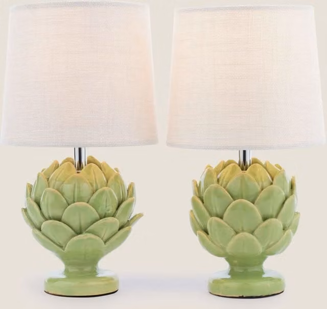 Laura Ashley Set of 2 Artichoke Ceramic Table Lamps in Green and White