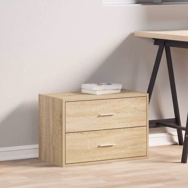 Berkfield Home Durable 2-Drawer Cabinet in Sonoma Oak and Beige, W/D/H: 60 x 31 x 40 cm