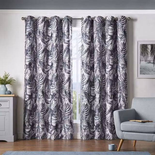 Luxury Living Mala Grey Room Darkening Eyelet Curtains, Width: 168 cm, Drop: 229 cm