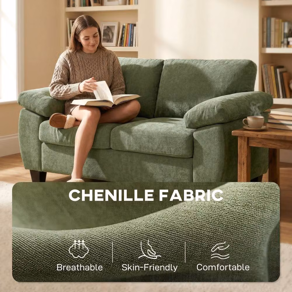 HOMCOM 2 Seater Chenille Sofa with Spring Core Cushions in Dark Green – 5