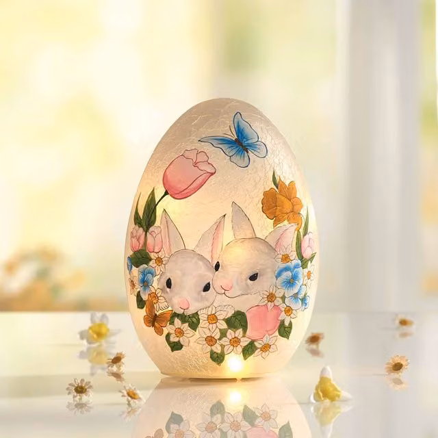Coopers of Stortford Hand-Painted LED Glass Easter Egg Decoration, Multicolour and Transparent, H: 21 cm, W: 15 cm, D: 13 cm