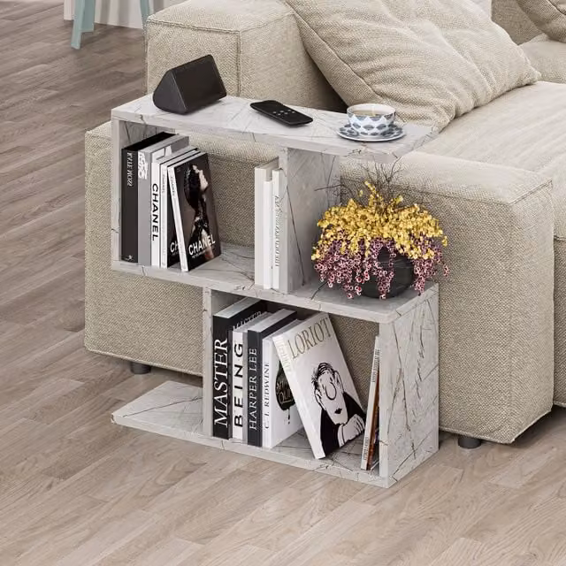 Decortie Modern 4-Compartment Side Table in Gold and White, W/D/H: 60 x 60 x 60 cm