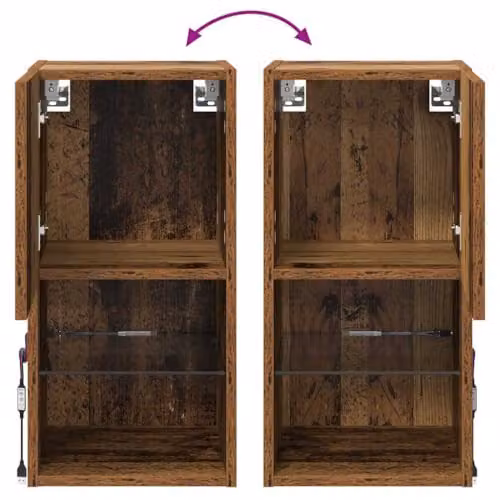 vidaXL Modern Wall-mounted TV Cabinet in Brown with Glass Doors and Integrated Lighting W/D/H: 60 x 30 x 30 cm – 4