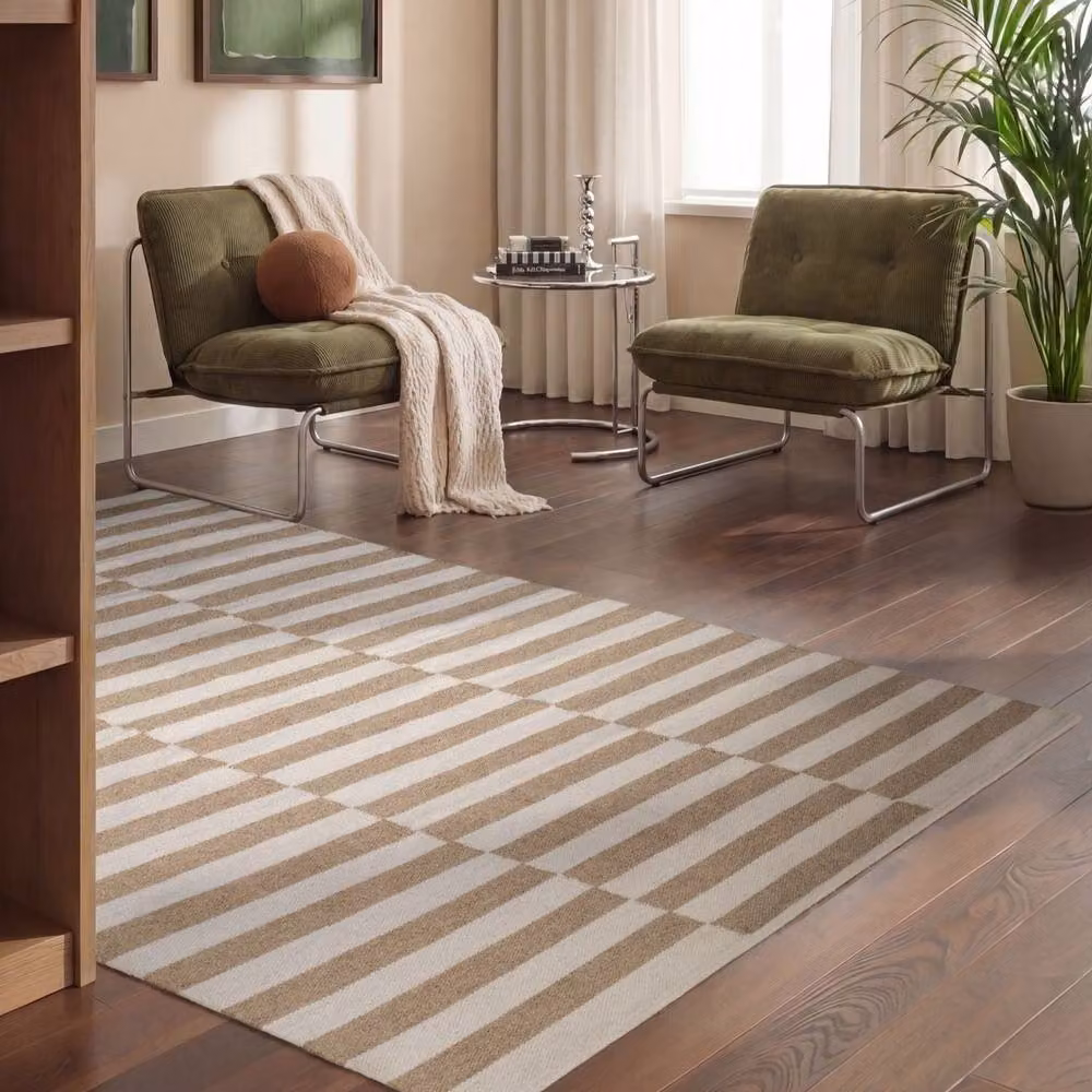 THE RUGS Vika Handwoven Wool Striped Reversible Rug in Beige, W: 200 cm, D: 300 cm – 2