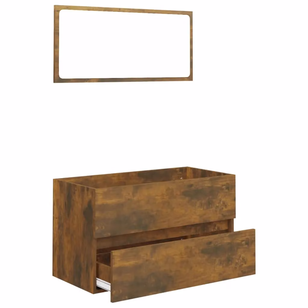 Berkfield Home 2 Piece Modern Bathroom Furniture Set including Vanity Unit and Mirror Cabinet in Smoked Oak Brown – 2