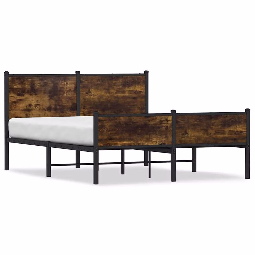 Berkfield Home Metal and Wood Bed Frame in Smoked Oak Brown, W/D/H: 140 x 200 x 91.5 cm – 3