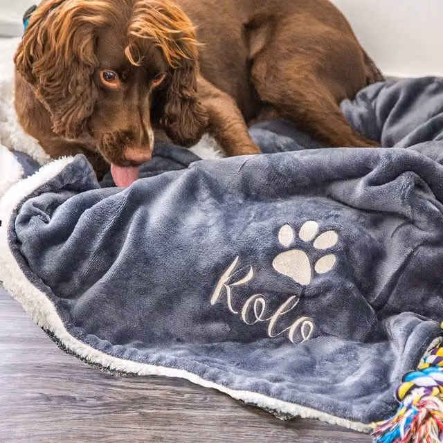 Duncan Stewart Personalised Grey Sherpa Fleece Dog Blanket