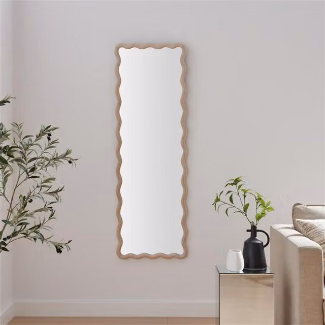 FurnitureboxUK Damaris Wavy Rectangle Full Length Wall Mirror in Wood, H 150 cm x W 50 cm
