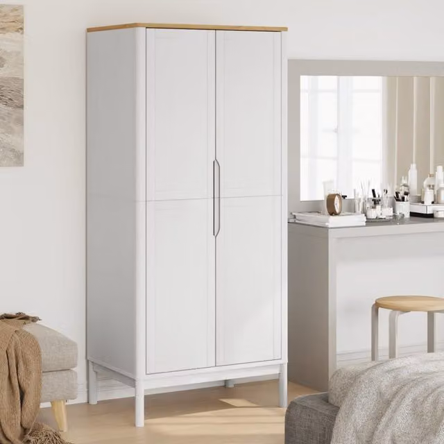 Berkfield Home Floro White Solid Wood Pine Wardrobe W/D/H: 77 x 53 x 171 cm – 1