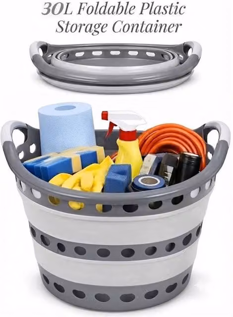 NESTLUNE Collapsible 30L Laundry Basket with Handles, Grey