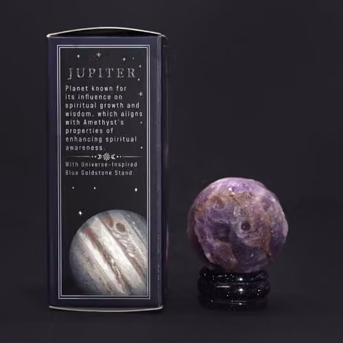KDMD Jupiter Amethyst Sphere with Solar Goldstone Stand, Purple and Gold, Diameter: 4 cm – 3