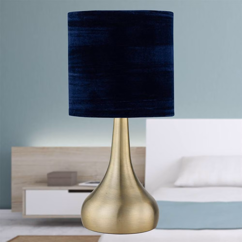 First Choice Lighting Romana Set of 2 Antique Brass Touch Table Lamps with Blue Velvet Shades – 4