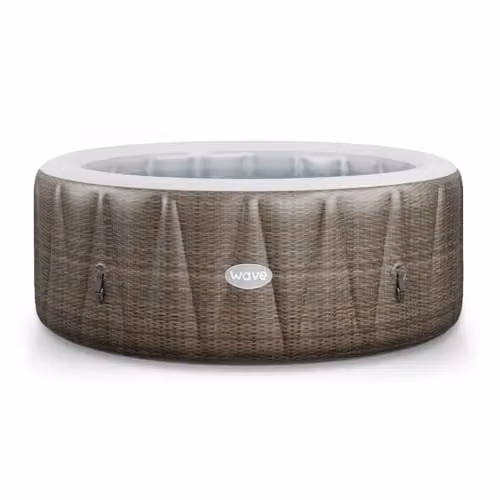 Summer Waves Wave Atlantic 6 Person Inflatable Hot Tub in Brown Rattan with Integrated Heater and BubbleJet Massage