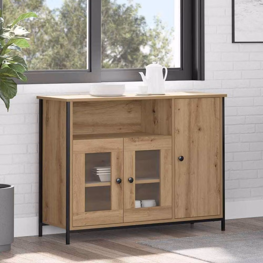 Berkfield Home Artisan Oak Sideboard in Brown and Beige, W/D/H: 100 x 35 x 75 cm – 1