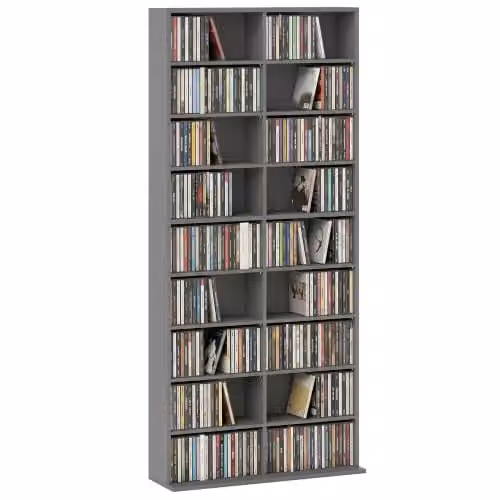 HOMCOM Modern Grey Media Storage Unit with Adjustable Shelves and Media Compartments, H 175 x W 78.5 x D 24 cm – 1
