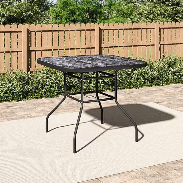 Livingandhome Square Glass Garden Table in Blue and Black