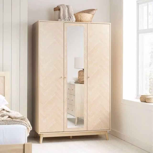 Birlea Herringford 3 Door Oak Brown Wooden Wardrobe with Mirror