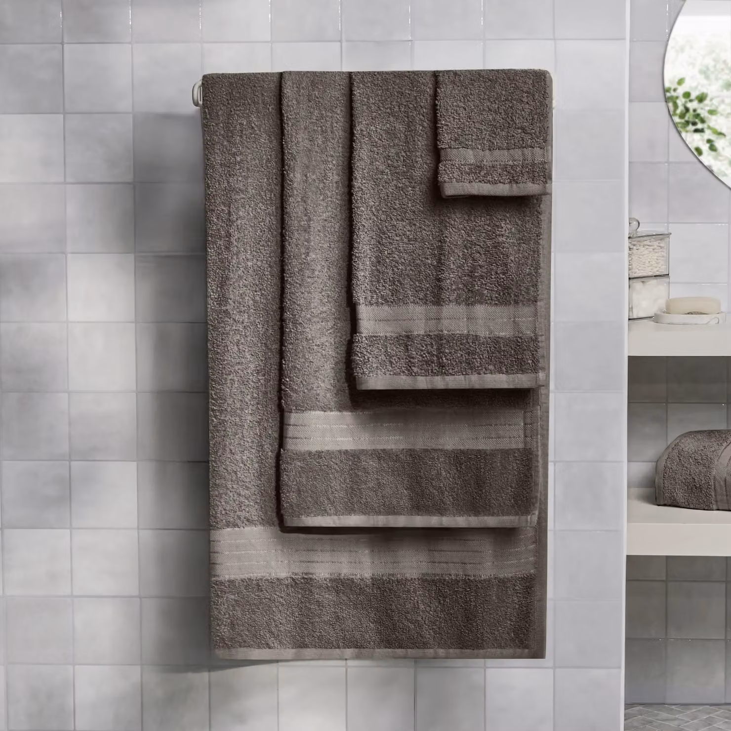 OHS Set of 2 Grey 100% Cotton Terry Bathroom Hand Towels, W/D/H: 50 x 50 x 50 cm – 3