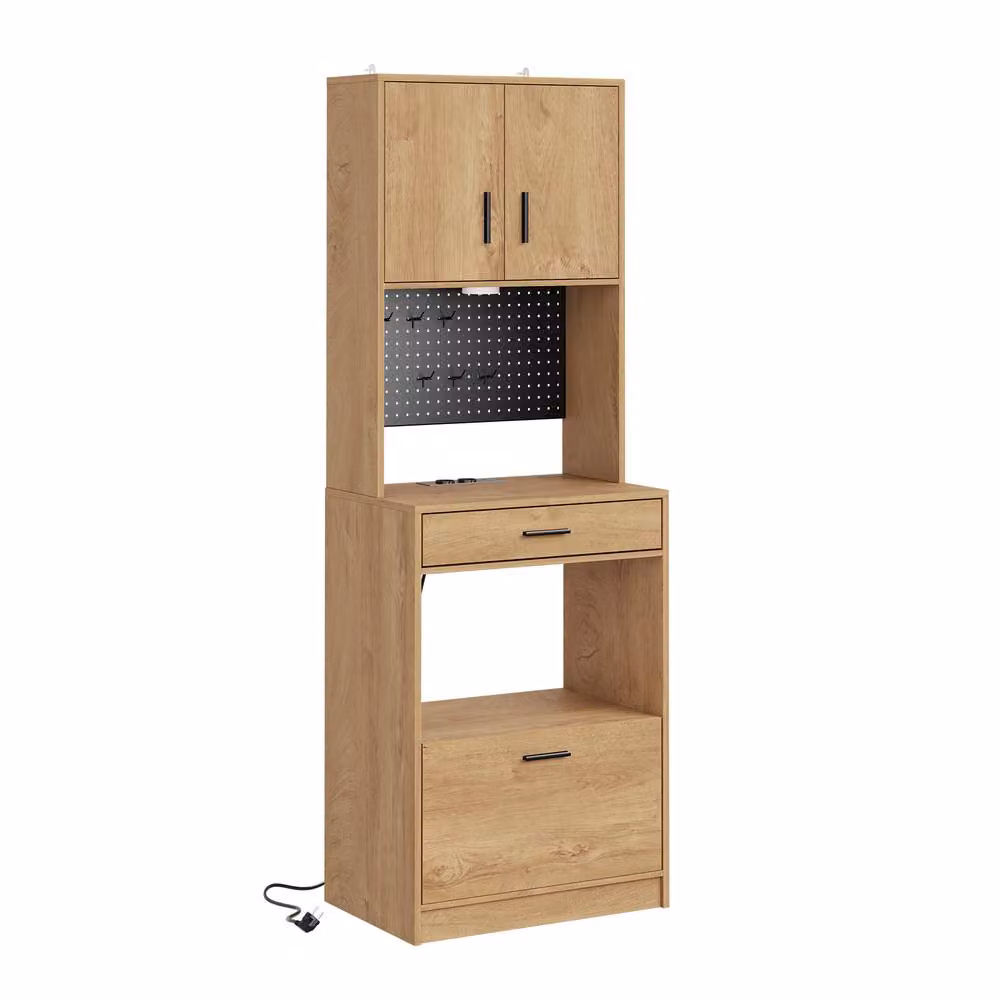 SoBuy Modern Tall Kitchen Credenza in Brown Wood with Hinged Doors and Internal Shelving – 2