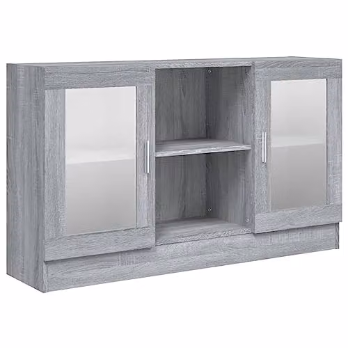 vidaXL Modern Grey Sonoma Vitrine Cabinet with Glass Doors and Internal Shelves, W/D/H: 120 x 30.5 x 70 cm – 1