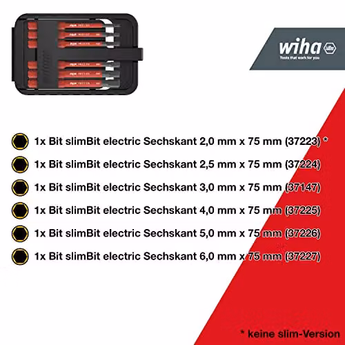 Wiha slimBit Electric Hex Screwdriver Bit Set, 6 Piece, Red – 2