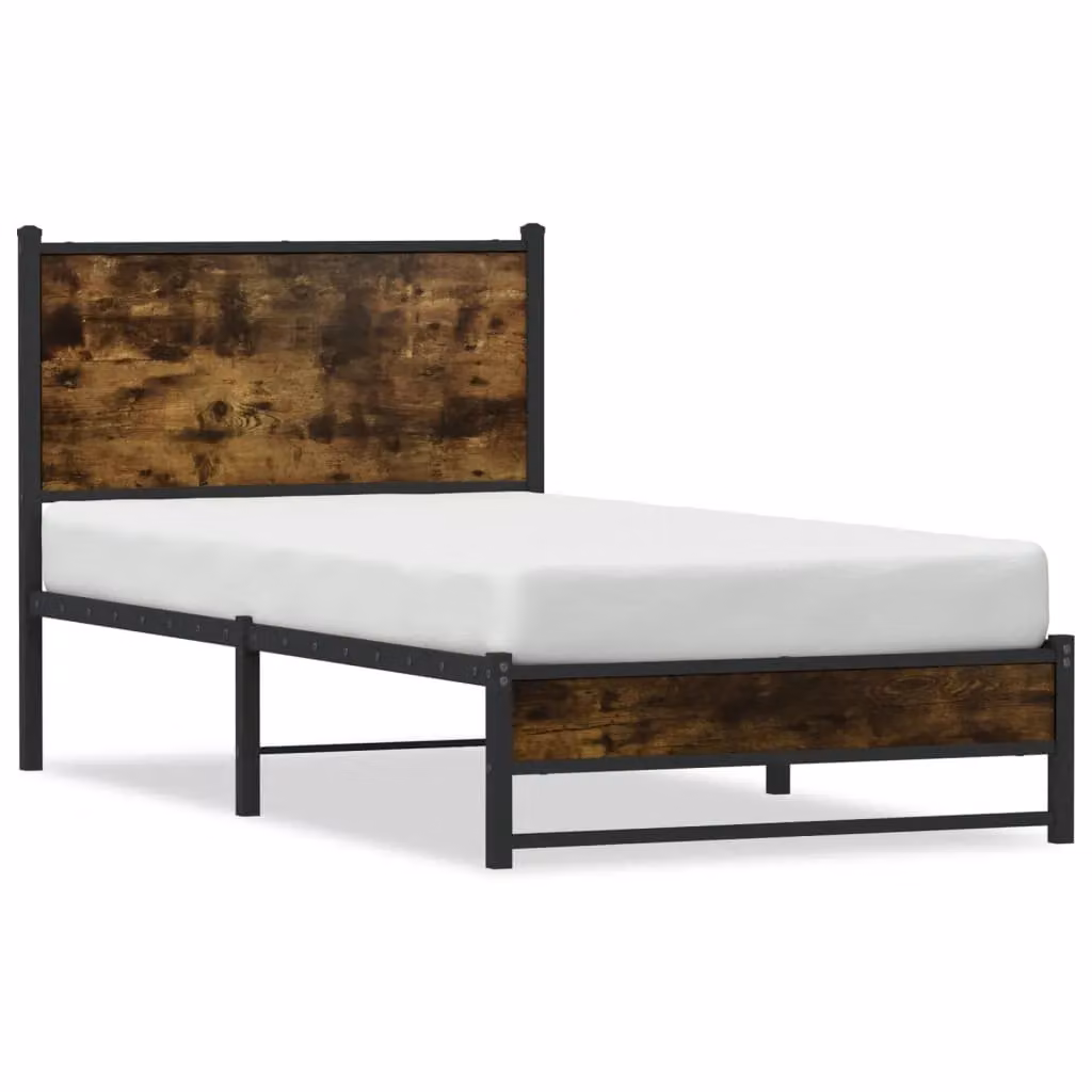 Berkfield Home Metal Bed Frame in Smoked Oak Brown, W/D/H: 100 x 200 cm – 2