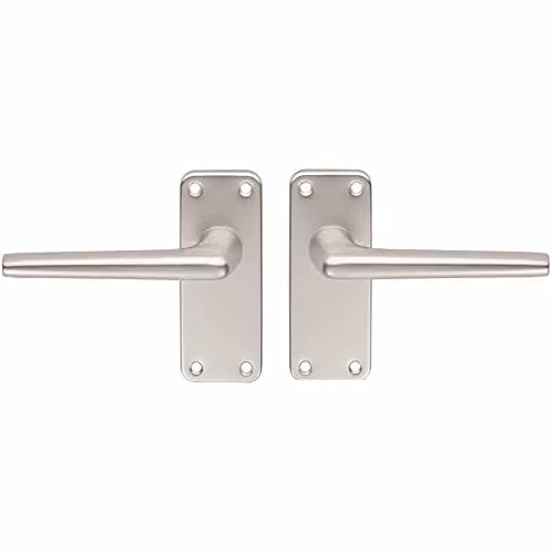 Loops Pair Straight Tapered Handle on Latch Backplate, Silver Brushed Aluminium, W: 102 mm, H: 41 mm