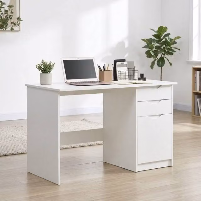 STILVORA White Glossy Modern Computer Desk with Drawer Unit, W/D/H: 120 x 60 x 76 cm – 1