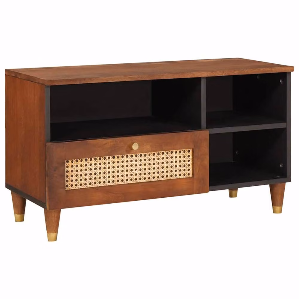 Berkfield Home Modern Brown Mango Wood and Cane Media Storage Cabinet – 2